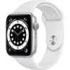 Apple Watch Series 6 (M00D3LL/A) 44mm Sport Band (Silver Aluminum, White)