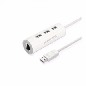 Ugreen 20267 USB 2.0 10/100Mbps Ethernet + 3 ports USB 2.0 Hub USB HUB white ABS